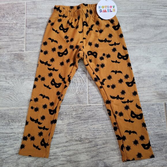 Dot Dot Smile Leggings Girl's 12/24mo Halloween Brown w/ Black Bats Cats NWT - Picture 1 of 4
